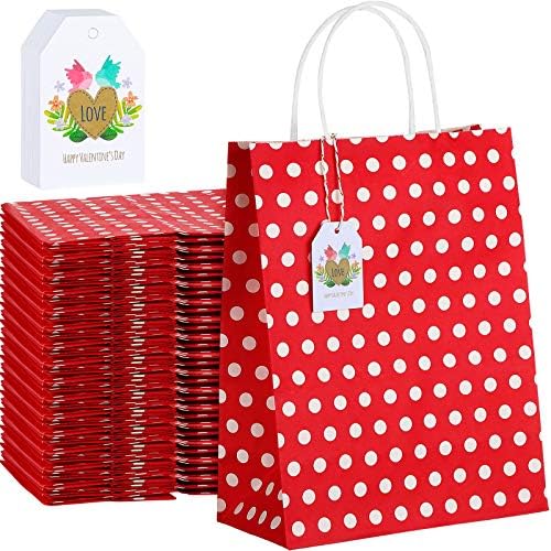 Zonon 25 Парчета Крафт хартиени торбички с бирками, Червени крафт Хартиени Торбички с дръжки, Червени Хартиени опаковки