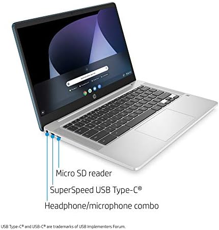 14-инчов HD-HP лаптоп Chromebook, процесор Intel Celeron N4000, 4 GB оперативна памет, 32 GB eMMC, цвят Хром (14a-na0070nr, цвят горски тюркоаз)