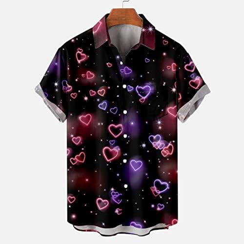 Мъжки Хавайски Ризи с копчета, Свети Валентин, Плажна Риза Aloha с Къс Ръкав и Джоб, Риза за Боулинг Копчета