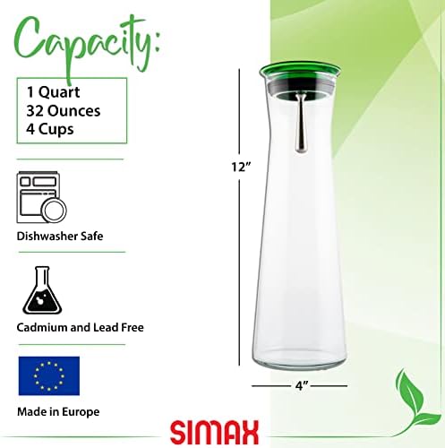 Гарафа от прозрачно стъкло Simax Glassware | Easy Pour, Боросиликатное стъкло, могат да се мият в съдомиялна машина, капацитет 1 литър (зелен)
