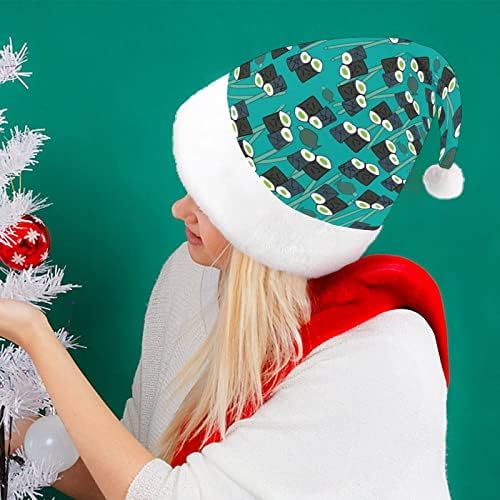Коледна шапка с шарките на суши, мек плюшен шапчица Дядо Коледа, забавна шапчица за коледно новогодишната партита