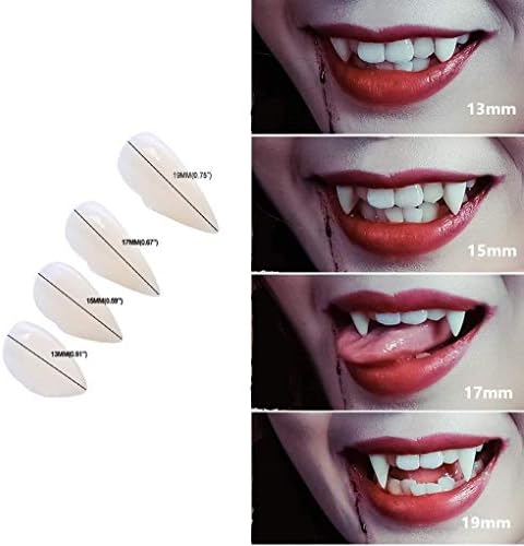Зъби вампир Зъби с лепило 4 двойки с различни размери (13 мм, 15 мм 17 мм, 19 мм) Зъби вампир на Хелоуин, Смола,