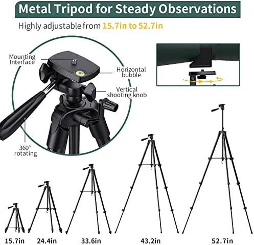 Оптични мерници Dsoon 20-60x80 за стрелба с Прибиращ статив, Адаптер за телефон, дистанционно управление, Чанта за пренасяне, Оптичен мерник за наблюдение на птици в лова,