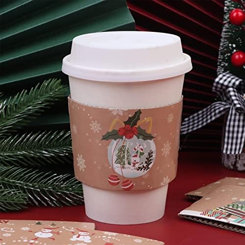 24шт Коледни Ръкави за Кафе Чаши за Еднократна употреба Ръкави за Чаени Чаши от Крафт-Хартия Гофрирани Ръкави за Хартия