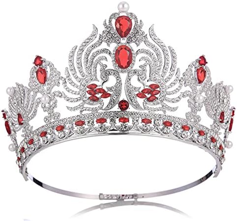 Wiipu Барокова Реколта Зелена кралската диадема Короната на булката Синя Червена корона на кралица Сватбена превръзка на главата