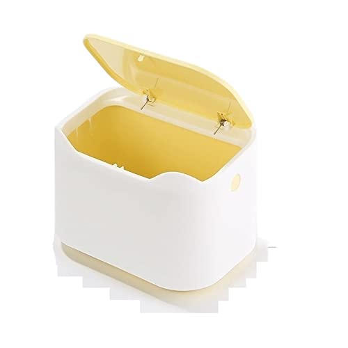 Десктоп кофа за боклук пресована тип ZUKEELJT за боклук с капак (Цвят: бяло-жълт)
