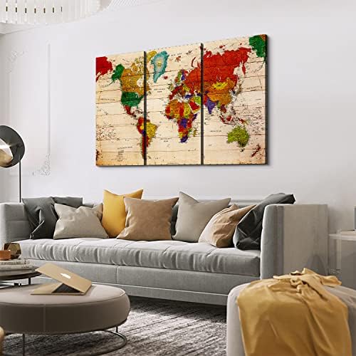 Карта на света Платно, Стенно Изкуство, Реколта Карта на Света, Картини, Картини за Хола, Офис Стенен Декор, 3 предмет,