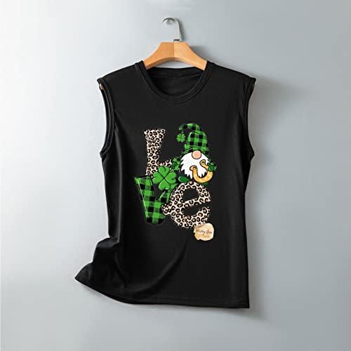 2023 Женска Тениска с изображение на Св. Патрик, Риза Без Ръкави, Ризи с кръгло деколте, Риза с Ирландски Трилистником,