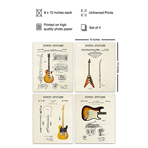 Набор от Китари с патент принтом - Подарък на Музикант, Гитаристу - Реколта Култови Стенни художествени Плакати