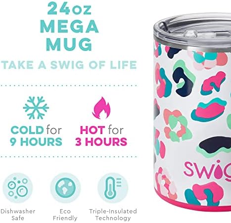 Мега-чаша Swig Life 24 грама, Голяма Пътна чаша с тройна изолация, с дръжка и капак, могат да се мият в съдомиялна машина,