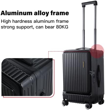 Ръчния багаж S Unite Star 20 Инча с Преден джоб за лаптоп, Лек Куфар, пълен с твърда черупка от ABS + PC + Алуминиева