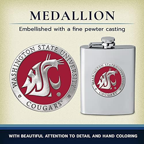 Фляжка Heritage Pewter Washington State Cougars | Капацитет за алкохол в 8 Унции - Неръждаема Стомана | Метални Оловен Инкрустация Alma Mater с изкусна изработка