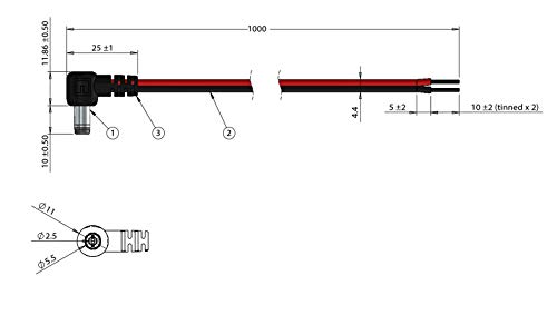 Кабели Micro SATA Кабел В събирането на 2,5 мм ID, 5.5 mm OD мъжки, Прав Ъгъл на наклона на кабели 1,00 метър