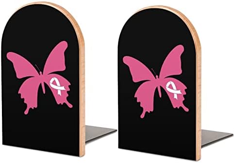 Информираността за Рака на гърдата Пеперуда Дървена Bookend за Рафтове Тежки Книги Поставка Краищата на Книги, Офис Украса на Домашната Библиотека
