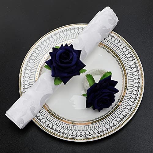 Пръстени за Салфетки с изкуствени цветя, Рози, Комплект от 6 Притежателите за Салфетки Ръчно изработени, Катарами