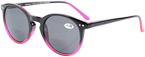 Eyekepper Спестете 10% на 2 опаковки бифокальных слънчеви очила Sunshine Readers Oversize Round Cat Eye Черен, розов и червен цвят +2.00