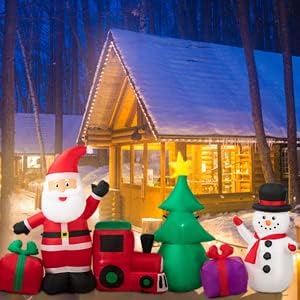 Коледен Надуваем Дядо Коледа Nervure 9,5 фута с Дърво и Снеговиком - Коледни Надуваеми Улични бижута с вградени led лампи Са идеални за Коледа, Двор и градина