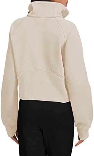 LASLULU/ Дамски Блузи с руното облицовка, Пуловер с яка с цип 1/2, Блузи, Съкратен Блузи с Дълъг ръкав, Пуловер