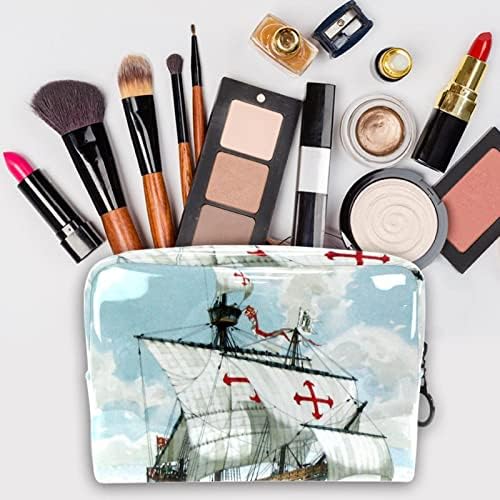 TBOUOBT козметични чанти, козметични чанти за грим за Жени, Малки Пътни Чанти За Грим, Реколта Живопис Парусника в Морския