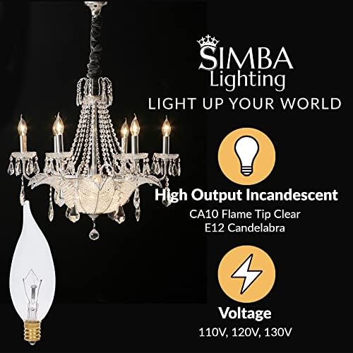 Полилей Simba Lighting Flame Съвет Clear CA10 25W E12 Base (12 бр.) Декоративни Лампи с нажежаема жичка 120V за Полилея,