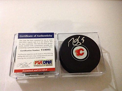 Марк Джордано подписа хокей шайба Калгари Флеймс PSA DNA COA С автограф d - за Миене на НХЛ с автограф