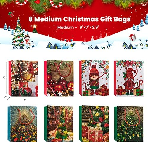 Пакети за коледни подаръци в Различни размери - 24 опаковане на Коледен хартиен подаръчен пакет, с дръжки на Едро за празнични партита, Многократно Коледен пакет на ?