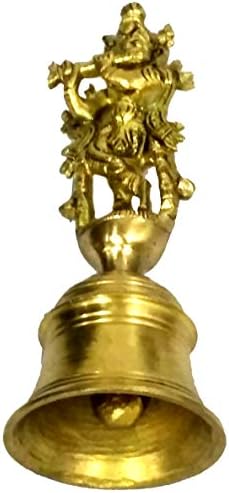 Уникален месинг Камбанка Purpledip с образа на бог Кришна за Индуски Пуджа, Идеи индийски подаръци (10223)