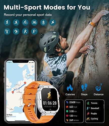 ESFOE Военни Умни часовници за мъже с Bluetooth-разговори, новост 2023 г., 1,96 'IP68 Водоустойчив тактически Спортен фитнес следи с пульсометром, монитор сън, улични умни часовн?