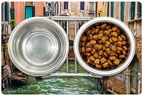 Подложка за домашни любимци Ambesonne Venice за храна и вода, Исторически паметник на Италианския град, на