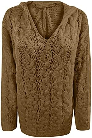 Жена пуловер с качулка, Модерен Обикновен Пуловер с Дълъг ръкав и V-Образно деколте, Потник, Зимни Удобен Скок от Дебела Тел