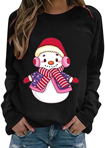 BEUU, Ризи с дълъг ръкав за жени, Пуловери с Графичен Принтом Коледен Снежен човек, Тениски, Коледни Ежедневни