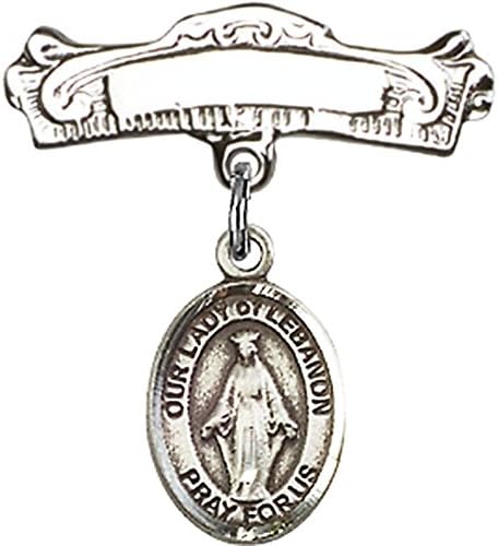 Детски икона от сребро с Чар Ливанската на Дева мария и Извити Полирани игла за Икона 7/8 X 7/8 инча