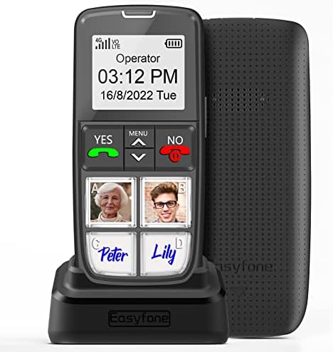 Easyfone T6 4G Най-лесен за използване мобилен телефон с бутон на изображението за по-възрастните хора | SOS Бутон | Чист звук | Удобна докинг станция за зареждане | Отключен?