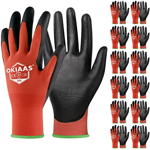 Предпазни работни ръкавици OKIAAS, 12 чифта Работни ръкавици от непрекъсната трикотаж с антиоксидантна полиуретанова
