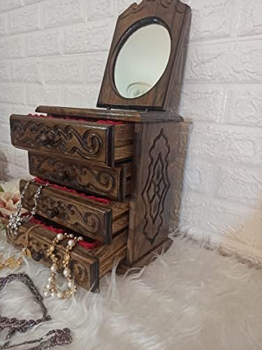 Hnadmade Кутия-органайзер за бижута от орехово дърво с огледало|дървена кутия-органайзер за бижута за жени|контейнер-органайзер за бижута|органайзер за съхранение |ко?