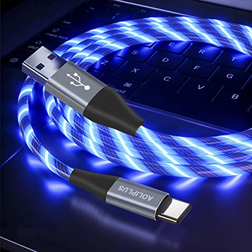 Кабел OuTrade USB Type C, кабел за бързо зареждане с led подсветка 3A, съвместим с Samsung Galaxy S20/S10/S9/ S8, LG V40/V30, кабели за бързо зареждане USB-C-USB-A C (син, 3 метра)