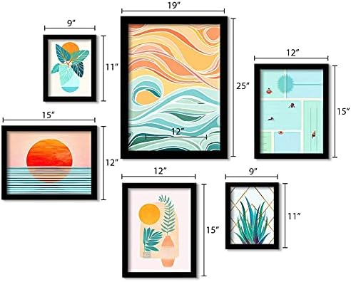 Комплект за стенен изкуство в галерията в американския апартамент в рамка - 6 теми на Небето и морето от Moderm Tropical Черно