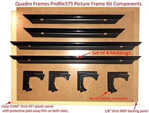Рамка за снимки Quadro Frames 7x12 инча, Черен, Стил P375 Леене ширина 3/8 инча