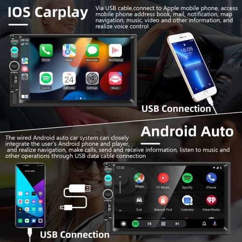 Автомобилна стерео система на двоен Din с Apple Carplay Android Auto Bluetooth говорител Mirror Линк 7-Инчов Сензорен