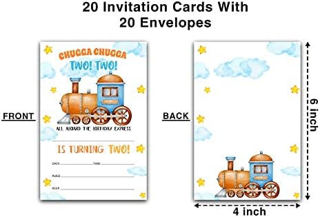 Покани Картички на парти в чест на 2-ри рожден ден на паровозике ONDTOM 20-Граф с конвертами (4 x 6) - Chugga