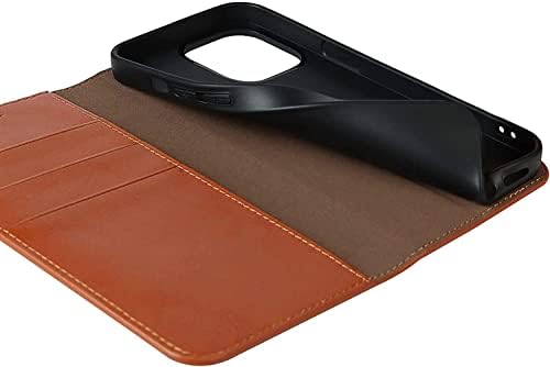 Калъф WIKUNA за iPhone 13, една чанта-портфейл от естествена кожа с държач за карти, магнитна капачка, защита на