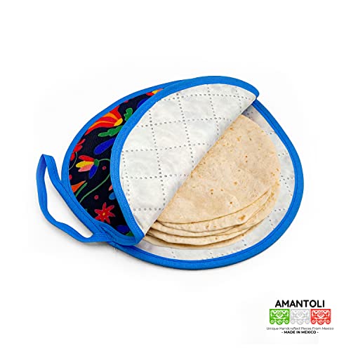 Amantoli - Нагревател за питки от плат с автентична мексиканска дизайн | Произведено в Мексико | Безопасно за микровълнова печка / мексиканска царевична питка от жито и ?