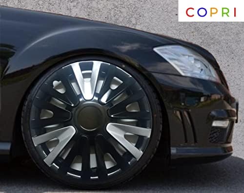 Комплект Copri от 4 Джанти Накладки 14 Инча, Сребристо-Черен, Капачка на Главината На бутоните е Подходящ за Volkswagen VW