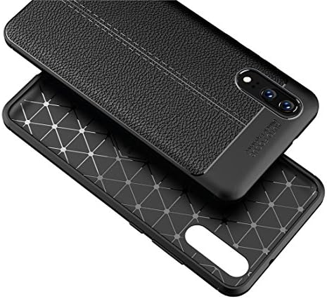 Прозрачен Вид за Huawei P20 с текстура Личи, Мека Защитна делото от TPU (черен). (Цвят: тъмно син)