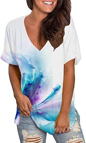 Ризи Amikadom за Момичета Лято-Есен с Къс Ръкав и Кръгло V-образно деколте, Градиентные Блузи Свободно Намаляване