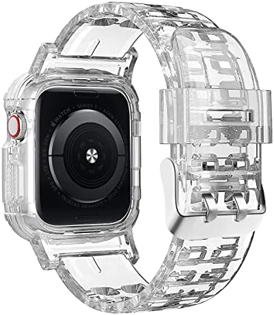 Прозрачни въжета за часа, съвместими с Apple Watch Band 45 мм 44 мм 42 мм 41 мм 40 мм, 38 мм, със защитен калъф-броня за iWatch