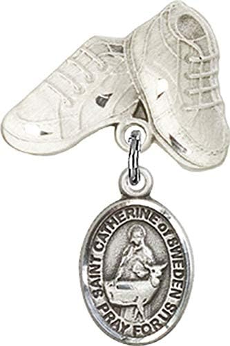 Детски икона Jewels Мания за талисман на Св. Екатерина Шведски и игла за детски сапожек | Детски иконата е от сребро с амулет