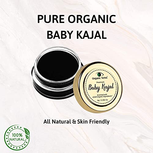 Verem Organic Netra Baby Kajal - Натурален, Обогатен с органични съставки, сертифицирани от Министерството на Селското стопанство на САЩ, не съдържа химикали Каджал, Водоустойчи