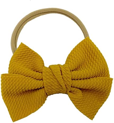 Превръзка на главата за малки момичета, еластична лента за коса с лък за бебета, вълнена превръзка на главата (жълто, един размер)