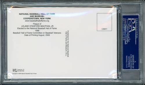 Пощенска картичка с надпис Ли Макфейла на Мемориалната дъска Залата на славата КОПИТО, президент на MLB, Подписан в Синьо PSA / ДНК, В Присъствието на #211262 - Издълбани по